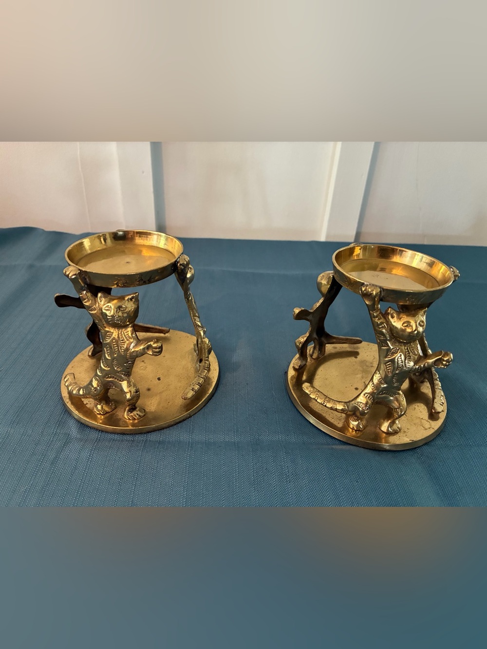 Vintage Brass Cat and Claw Candle Holders - Pair